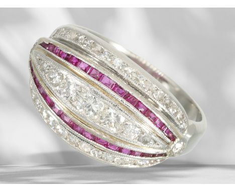 Ring: hochwertiger vintage Designer-Goldschmiedering aus Platin mit Rubin und Brillant/Diamantbesatz: Ca. Ø17mm, RG53, ca. 7,