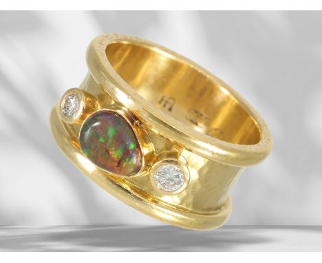Ring: Hochkarätiger, aufwendig gestalteter Black-Opal/Brillant-Goldschmiedering, unikate Handarbeit: Ca. Ø19,5mm, RG62, ca. 1
