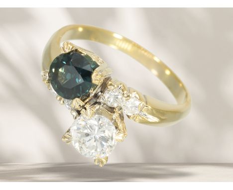 Ring: vintage Spinell/Brillant-Goldschmiedering, ca. 1ct Brillanten: Ca. Ø17,5mm, RG55, ca. 6,1g, 18K Gelbgold, Ringkopf bese