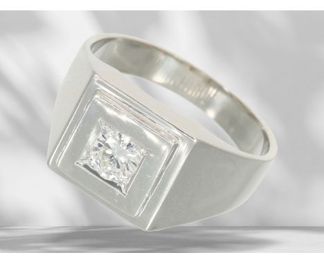 Ring: Weißgoldener vintage Solitär-Brillant-Goldschmiedering, Brillant von ca. 0,45ct: Ca. Ø19mm, RG60, ca. 8,7g, 18K Weißgol