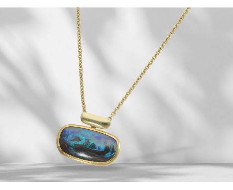 Kette/Collier: Collierkette mit handgefertigtem vintage Opal-Goldschmiedeanhänger, Unikat: Ca. 48cm lang, ca. 16g, 14K Gelbgo