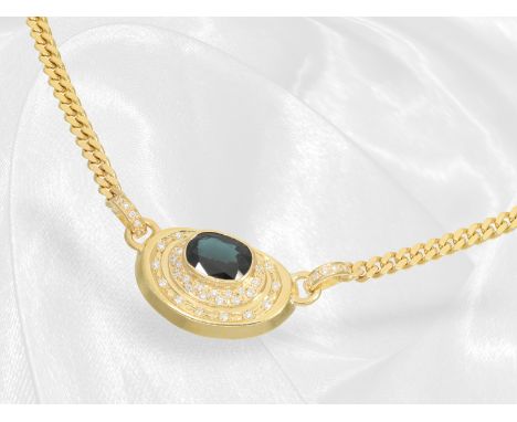 Kette: Vintage Mittelteilcollier mit Saphir- und Brillantbesatz, 18K Gelbgold: Ca. 45cm lang, ca. 32,9g, 18K Gelbgold, Mittel