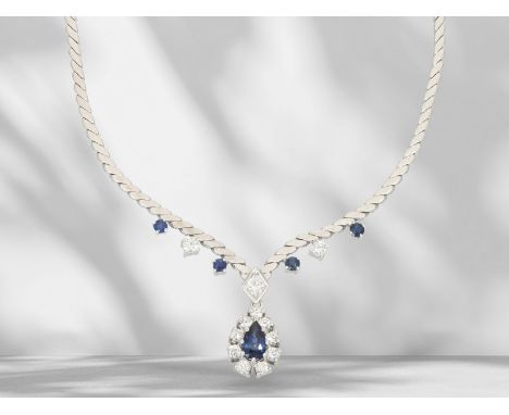 Kette/Collier: sehr schön erhaltenes vintage Mittelteilcollier mit feinem Edelsteinbesatz, 14K Weißgold: Ca. 42,5cm lang , ca