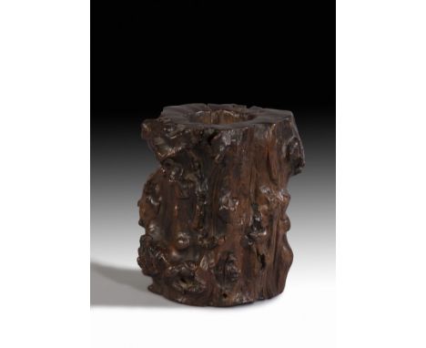 The gnarled trunk with natural burrs creating an interesting surface, the plug to the base, later, with traces of a wax sealH