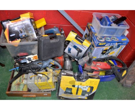 Tools - 24v cordless drill; compound mitre saw; reciprocating saw; Kango grinder; hot air gun; SDS hammer drill; hand tools e