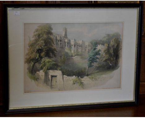 Douglas Morrison, after,South Front, from the Footbridge, Haddon HallHand-tinted lithograph, 32cm x 46cm, framed