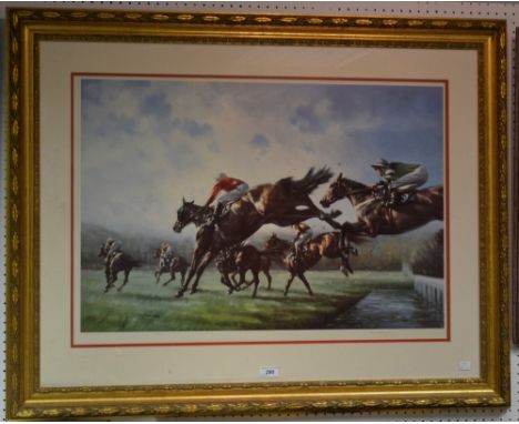 Steeple Chasers, large coloured print, signed in pencil, limited edition 113/500