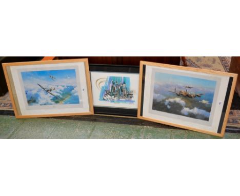 RAF Interest - two first edition prints, Spitfire and Lancaster by Robert Taylor; a limited edition print of The Sidney Opera