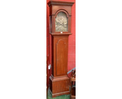 A longcase clock, the 30 cm arched square silvered dial signed Rd Behanna, Penryn, with a subsidiary seconds dial and calenda