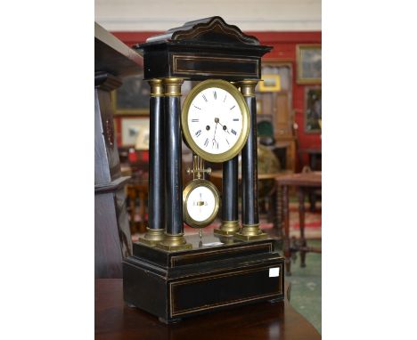 A French Empire four pillar brass inlaid mantel clock, Japy Freres Et Cie movement
