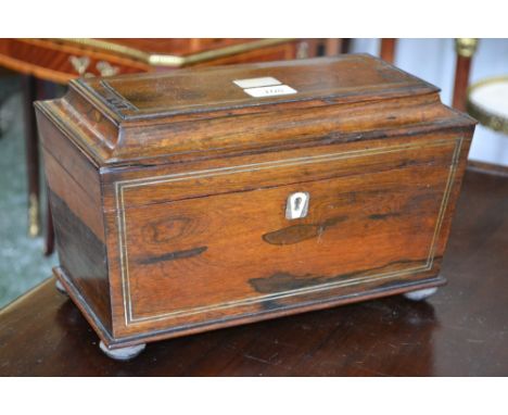 A William IV rosewood and pewter strung tea caddy