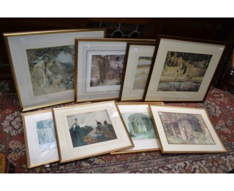 Sir William Russell Flint (1880 - 1969), after,The Wishing Well, coloured print, framed; others, quantity (15)