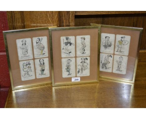 A set of twelve Victorian cartoon playing cards, as caricatural society figures, hand-coloured rounded rectangular engravings