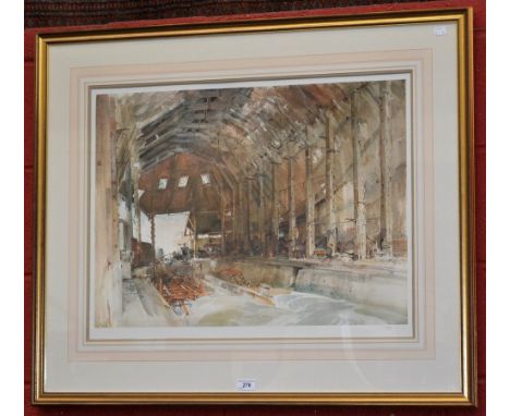 Sir William Russell Flint (1880 - 1969), after,Interior of a Railway Workshop, coloured print, published by Michael Stewart F