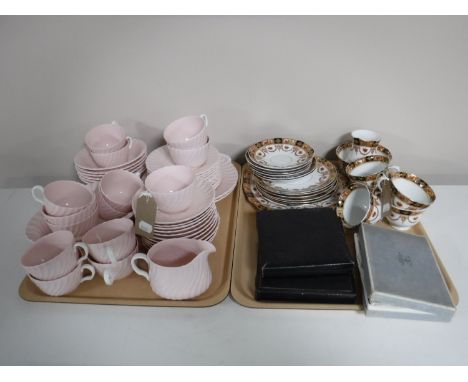 Two trays of a part antique Royal Albert tea service, together with two sets of cased teaspoons and a set of cased butter kni