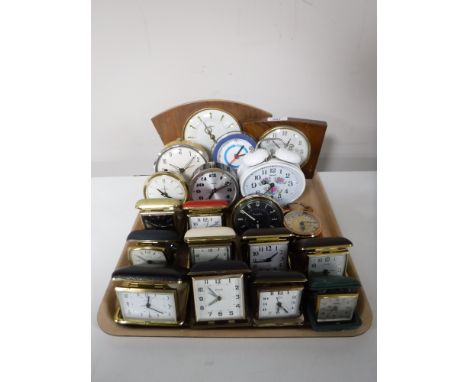 A tray of 19th assorted travel and mantel clocks 
