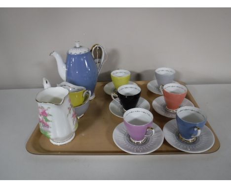 A tray of fifteen piece Windsor Zodiac tea service and a Royal Albert Blossom Time jug 