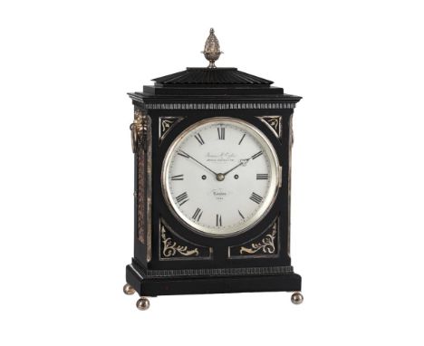 AN EARLY VICTORIAN SILVERED BRASS MOUNTED EBONISED BRACKET CLOCK WITH TRIP-HOUR REPEATJAMES MCCABE, LONDON, CIRCA 1845The fiv