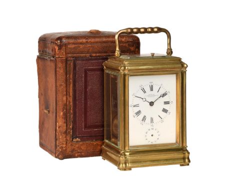 A FRENCH GORGE CASED REPEATING CARRIAGE CLOCK WITH ALARMRETAILED BY JOHNSON, LONDON, CIRCA 1865 The eight-day two train gong 