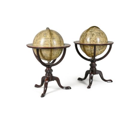 A FINE PAIR OF GEORGE III TWELVE-INCH LIBRARY TABLE GLOBES WILLIAM BARDIN AND GABRIEL WRIGHT AFTER JAMES FERGUSON, LONDON, CI