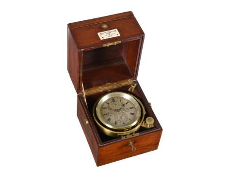 AN EDWARDIAN MAHOGANY CASED TWO-DAY MARINE CHRONOMETERVICTOR KULLBERG, LONDON, DATED 1910The circular four pillar single chai