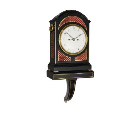 A GEORGE III BRASS MOUNTED EBONISED BRACKET CLOCK WITH FIRED ENAMEL DIAL AND TRIP-HOUR REPEATUNSIGNED, CIRCA 1800The five pil