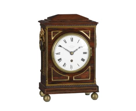 Y A FINE GEORGE IV BRASS INLAID ROSEWOOD SMALL LIBRARY MANTEL TIMEPIECE WITH FIRED ENAMEL DIALGRANT, LONDON, CIRCA 1825The ei