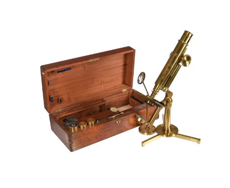 A VICTORIAN LACQUERED BRASS PORTABLE MONOCULAR MICROSCOPEC.W. DIXEY, LONDON, MID 19th CENTURYThe body tube attached to the cy