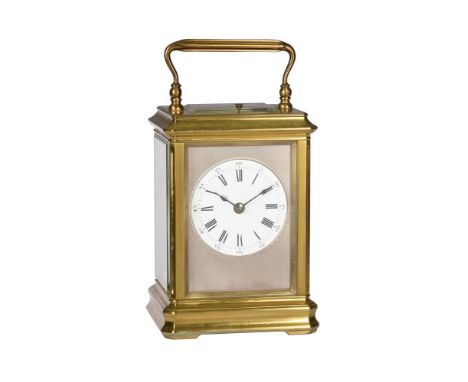 A FRENCH LACQUERED BRASS GIANT CARRIAGE CLOCK WITH PUSH-BUTTON REPEATUNSIGNED, LATE 19th CENTURYThe rectangular eight-day two