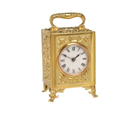 A VICTORIAN SILVER-GILT CARRIAGE CLOCKRICHARD AND COMPANY, PARIS, THE CASE BY WILLIAM RICHARD CORKE, LONDON 1893 The rectangu