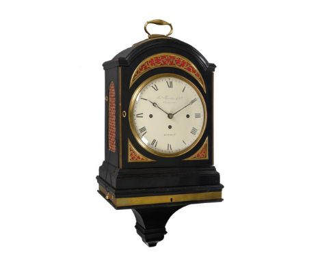 A FINE REGENCY BRASS MOUNTED EBONISED QUARTER-CHIMING BRACKET CLOCK WITH INTEGRAL WALL BRACKETJOHN THWAITES AND COMPANY, CIRC