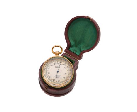 Y A LATE VICTORIAN GILT BRASS ANEROID POCKET BAROMETER WITH THERMOMETER AND COMPASSDOLLOND, LONDON, LATE 19th CENTURY1.75 inc