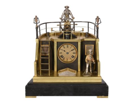 A FRENCH GILT, PATINATED AND SILVERED BRASS NOVELTY 'QUARTERDECK' MANTEL CLOCKGUILMET, PARIS, LATE 19th CENTURYThe eight-day 