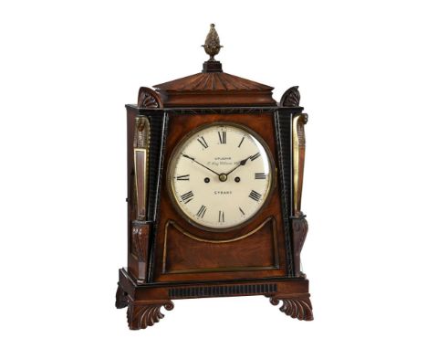 A REGENCY BRASS MOUNTED MAHOGANY BRACKET CLOCK IN THE MANNER OF THOMAS HOPE UPJOHN, THE CASE POSSIBLY BY BANTING AND FRANCE, 