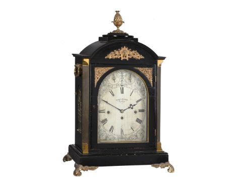 A VICTORIAN BRASS MOUNTED EBONISED QUARTER-CHIMING BRACKET CLOCKW.H. AND S. JACKSON, LONDON, CIRCA 1870The substantial six pi