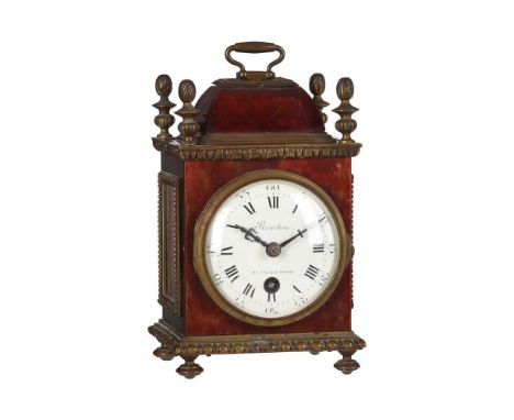 Y A FRENCH LOUIS XIV STYLE BRASS MOUNTED TORTOISESHELL SMALL BOUDOIR TIMEPIECEPLANCHON, PARIS, LATE 19th CENTURYThe circular 