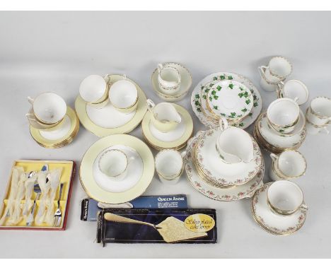 Three part tea services comprising Colclough to include Ivy pattern and Tuscan China and a small quantity of plated ware. [2]