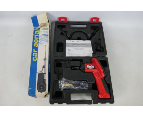 A Clarke LCD Inspection Camera, model CIC2410, contained in hard case and a vintage car aerial. [2]