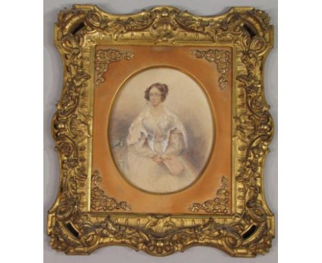 Victorian School.  Portrait of a seated lady, watercolour, Signed Hamilton Delt, 22cm x 18cm