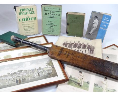 Various cricketing ephemera, items, etc., to include a Colin Cowdrey cricket bat, 77cm wide, a Notts County Cricket Club 1936
