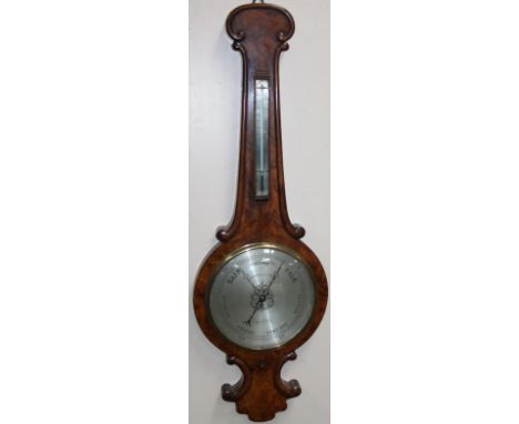 An early 19thC walnut cased two dial banjo barometer, the silvered 25cm dia. dial marked T Cooke and Sons, London and York, b