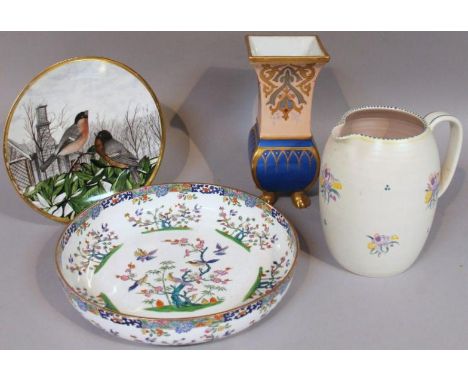 Various china, comprising a Poole jug, 20cm high, with upper turquoise geometric bending, decorated with flowers with 'C' scr
