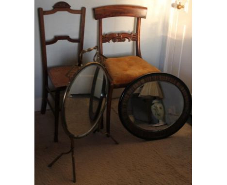 Two 19thC side chairs, a mirror firescreen and oval wall mirror (4)