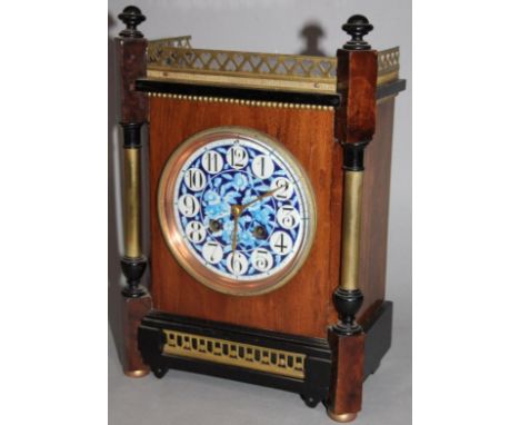 A late 19thC polished mahogany Aesthetic period mantel clock, with 12cm dia. Arabic enamel finish dial, in fitted case with s