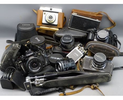 PHOTOGRAPHY - Illford Sporti cased vintage camera, Cannon A-1 35mm camera, Kowa SER cased camera, another Cannon and similar 