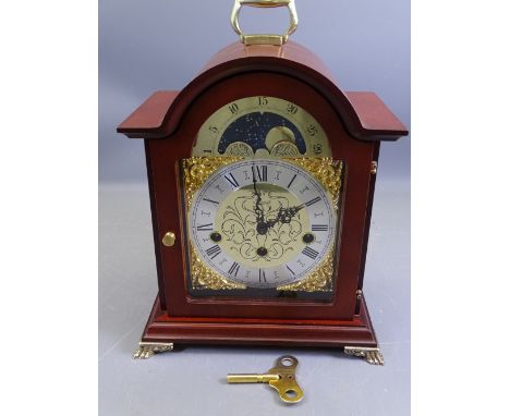 MANTEL CLOCK TEMPUS FUGIT WITH ROLLING MOON DIAL, eight day German movement by Franz Hermle