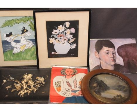 ZUN BUSCH watercolour - 'Dancers', signed, 27 x 21cms, JOHN MACE print - flowers in vase, signed, 24 x 19cms along with Alpin