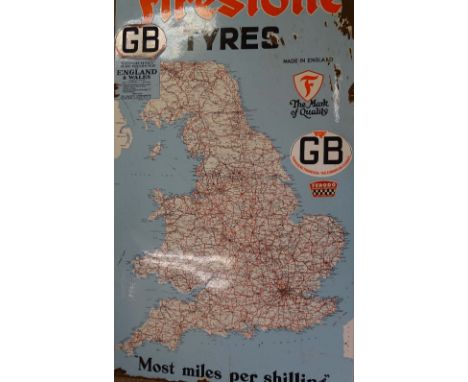 ENAMEL SIGN for Firestone Tyres, 122 x 73cms and a COULSON print