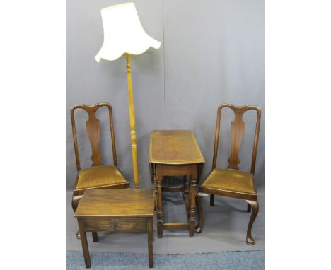 VINTAGE FURNITURE PARCEL, five items to include a neat twin-flap gate-leg table, 73cms H, 76cms L, 41cms W closed, a pair of 