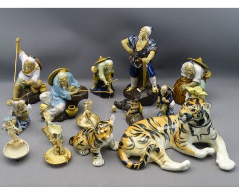 SHIWAN CERAMIC FIGURES, Italian composition figures and two USSR tiger figures